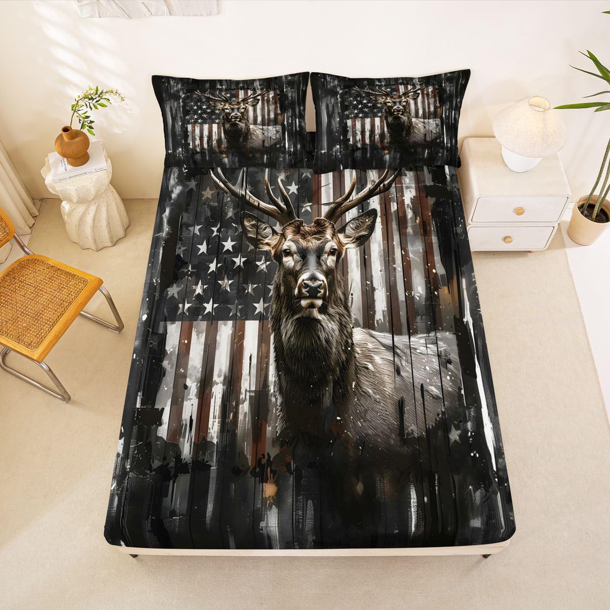 Homemissing Sábana bajera ajustable con 2 fundas de almohada, tamaño King, con diseño de bandera americana, bolsillo profundo de 40,6 cm, para niños y niñas, decoración de dormitorio de adolescentes