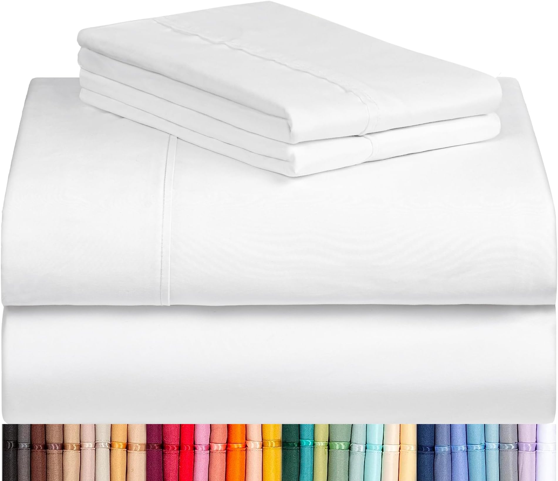 6 PC Queen Sheet Set Bed Sheets Deep Pockets 18" Eco Friendly Wrinkle Free Sheets Machine Washable Hotel Bedding Silky Soft - White Queen
