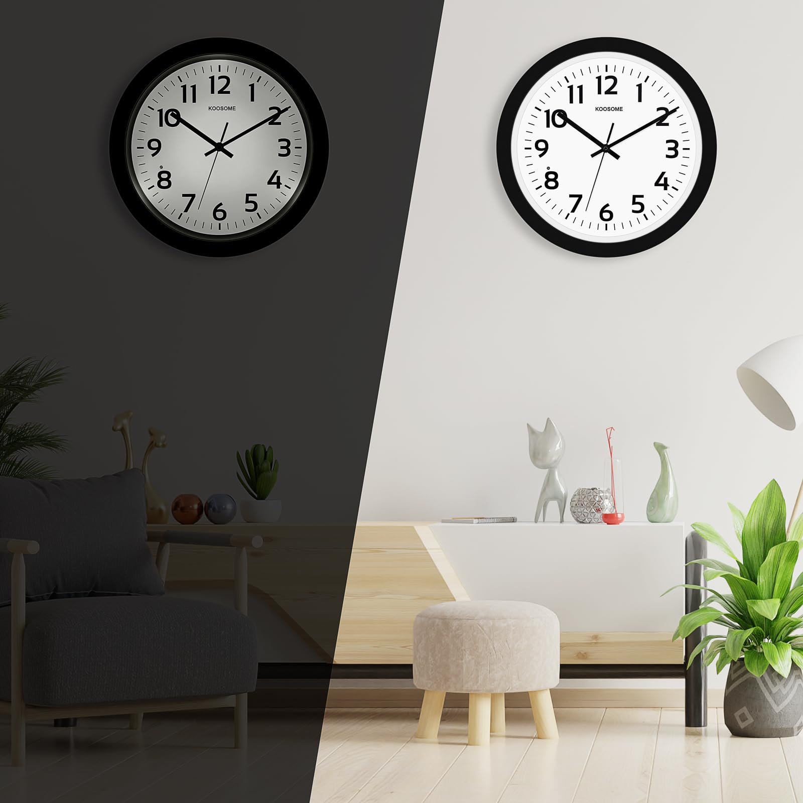 Nachtlicht Wanduhr 33cm lautlos, automatische Dimmung & beleuchtet