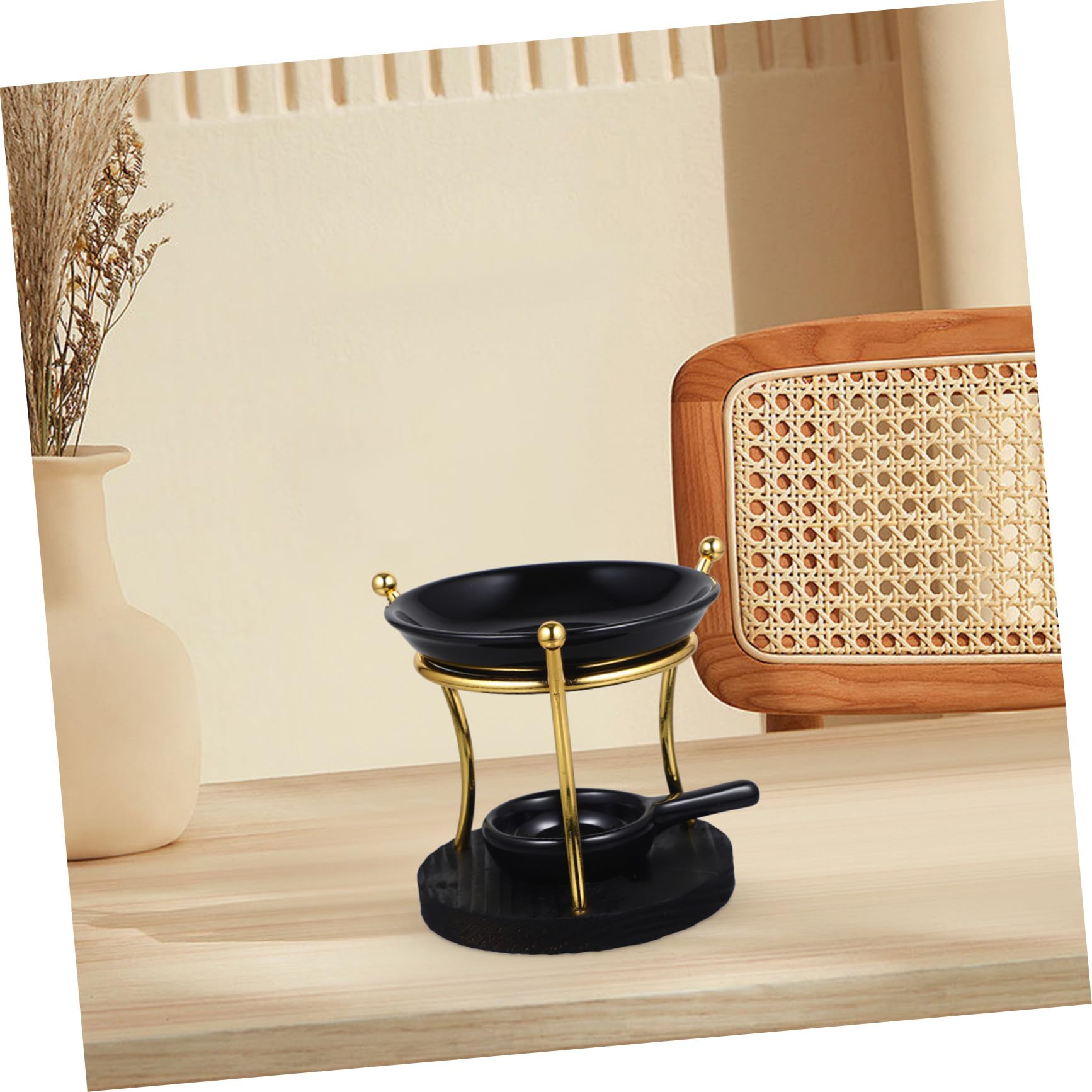 Keramik Teelichthalter mit Schwarzem Holzsockel Multipurpose Duftlampe und Wachsschmelzer für Büro und Hochzeit Elegant Geformte Schale