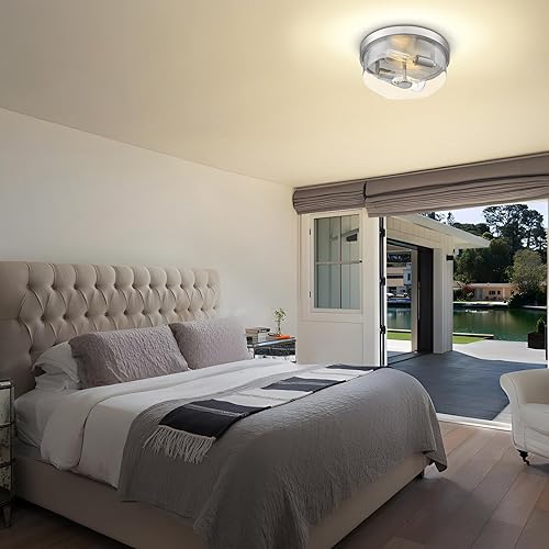 Miniatura 8 de Lámparas de techo industriales de montaje empotrado, 2 luces con vidrio sembrado, iluminación de techo para interiores y exteriores, para porche,