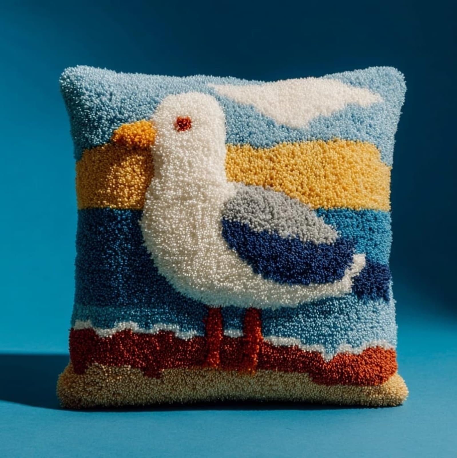 AxiangziK Latch Hook Kits for Adults,Seagull Latch Hook Pillow Kits,17x17in Crochet Yarn Kit for Beginners,DIY Needlework Crafts Cover Case with Printed Canvas