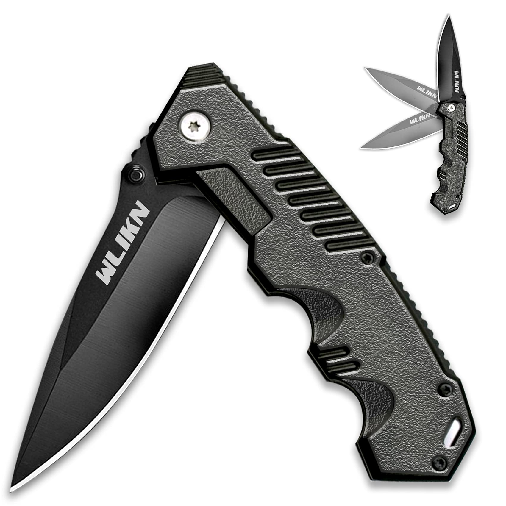 Wlikn Folding Knife Black Assisted Knife with Window Glass Breaker