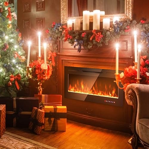 Miniatura 2 de COSTWAY Chimenea eléctrica de 40 pulgadas, inserto de chimenea empotrado y montado en la pared de 750 W1500 W con control remoto, 9 colores de