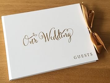 ukgiftstoreonline White Wedding Guest Book Gift With Gold Ribbon