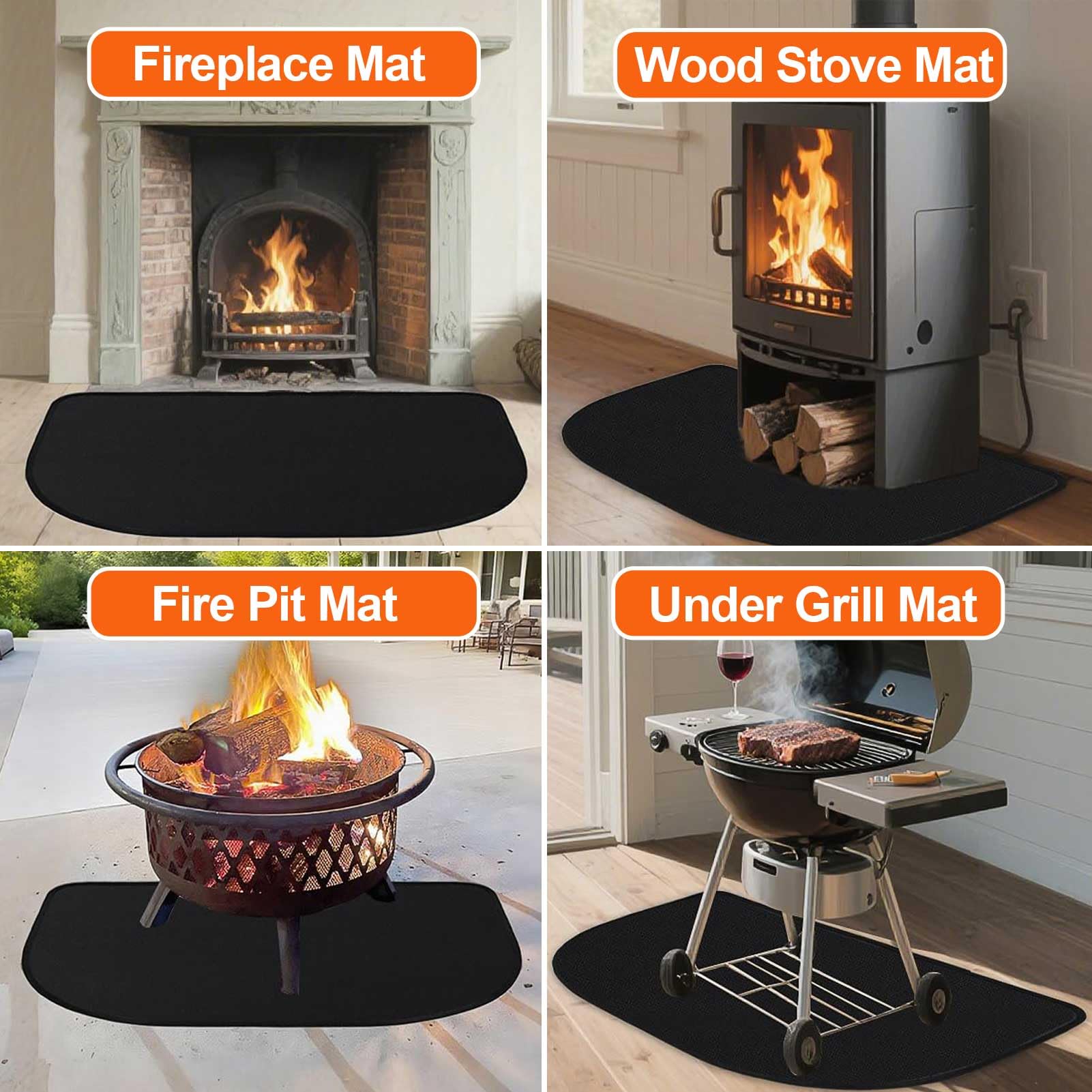 Tappeto per camino, antiscivolo, resistente al fuoco, 122 x 76 cm, ignifugo, protezione per interni ed esterni, braciere, griglia e stufa di sicurezza