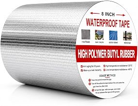 Super Strong Adhesive Waterproof tape Permanent Repair Roof Water Leakage Solution Rubber Foil Suitable for Roof Leak, surface Crack, Window Sill Gap,Tank Leak (8 INCH (20CM*5M))