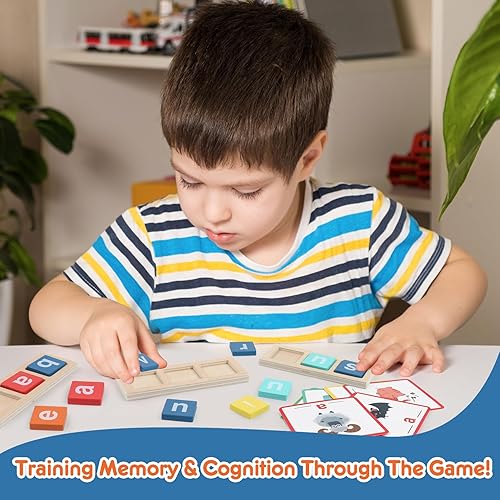 Miniatura 7 de Letras de lectura de madera CVC, juegos de ortografía de palabras cortas vocales a la vista, tarjetas flash, actividades de aprendizaje preescolar,