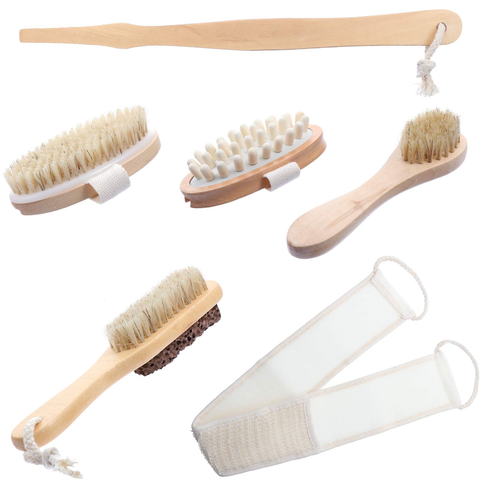 Gatuida 6 Stück Spa Badezimmer mit Rückenpeeling Bürste Massagebürste Langem Griff Weichem Material für Männer Frauen Haken zum Aufhängen