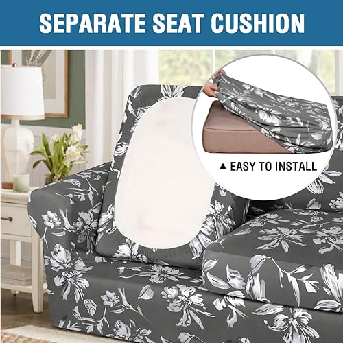 Miniatura 5 de H.VERSAILTEX Super Stretch 3 Pieces Sofa Covers for 2 Cushion Couch Covers Sofa Slipcovers Feature Soft Thick Bouncy Modern Style with Individual
