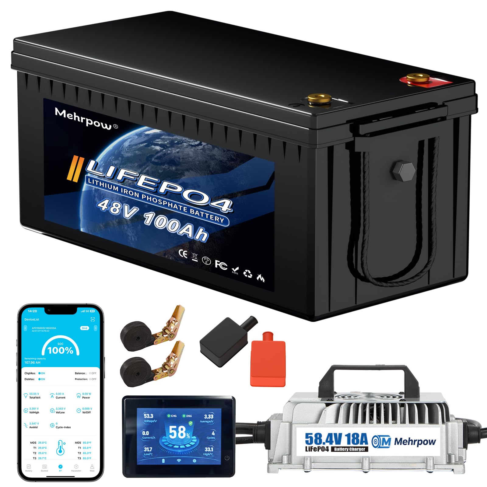 48v lithium battery golf cart kit with smart bms charger monitor