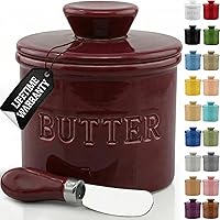 Vista 33 de PriorityChef - Mantequera con tapa con línea de agua, plato de mantequilla francesa de cerámica para dejar en la encimera, color caqui