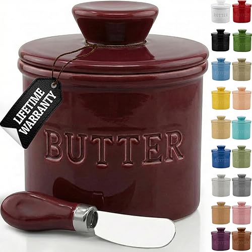 Miniatura 33 de Priority Chef Recipiente para Mantequilla con Tapa y Línea de Agua, Plato Francés de Cerámica para Mantequilla para Dejar en la Encimera, Gris Claro