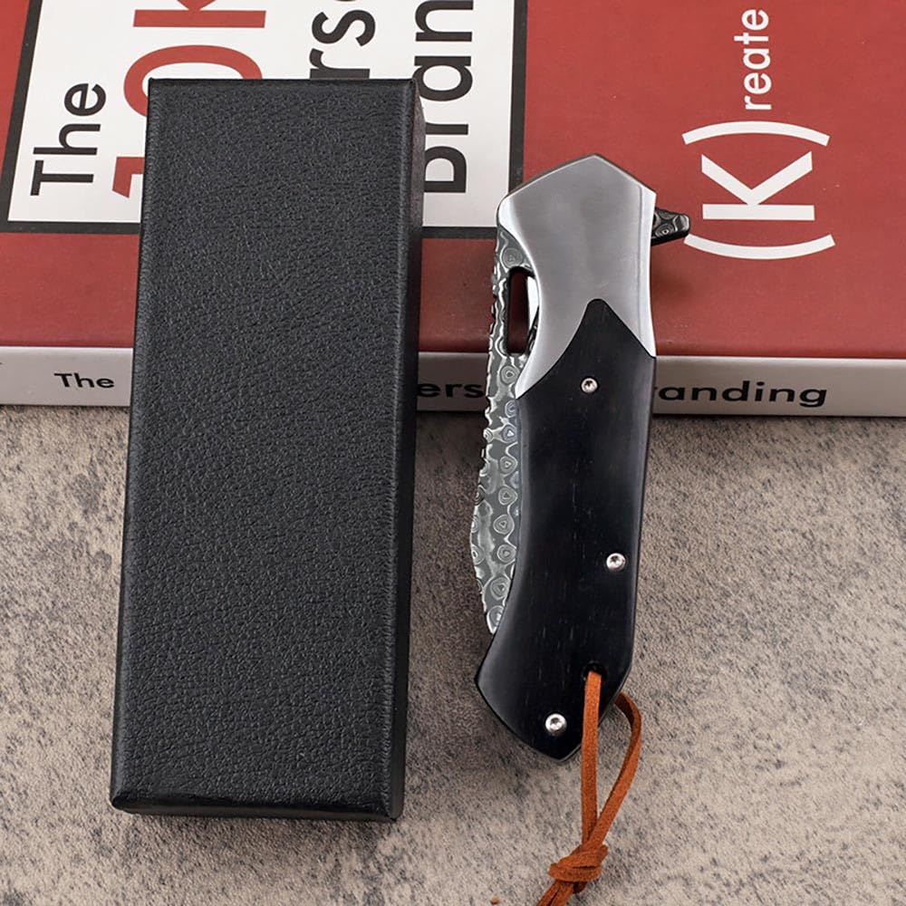 Joa Klappmesser Damaszener Geschmiedet Taschenmesser Scharfe Damaststahl & Ebenholz, Damaskus edelstahl Messer, EDC Outdoor Messer, Damastmesser klein neck knife
