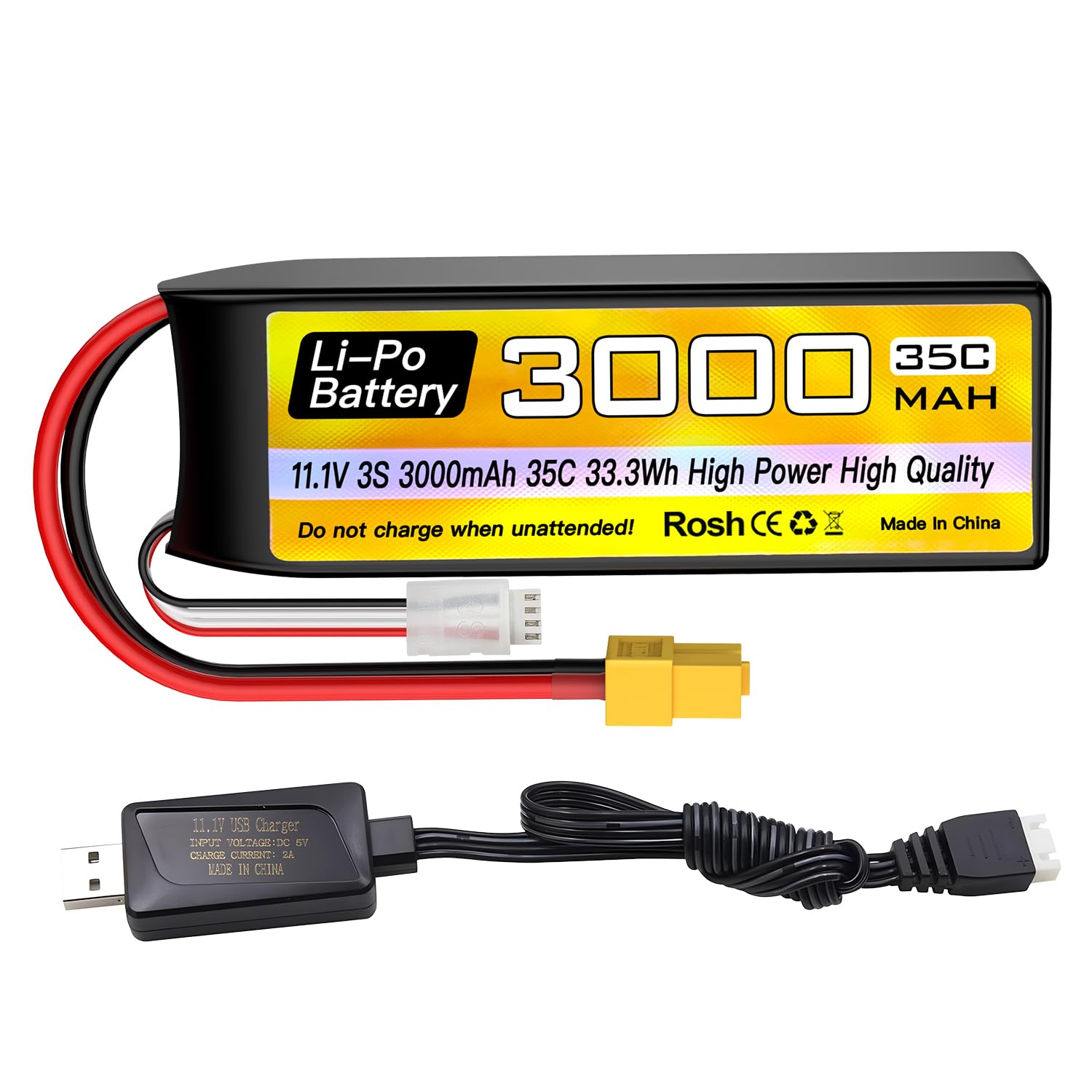 ZYGY 3S Li-ion Battery 11.1V 3000mAh 35C with XT60 Plug with USB Charging Cable for RC Car Truck RC Boat RC Brushless Quadcopter FPV Drone Battery
