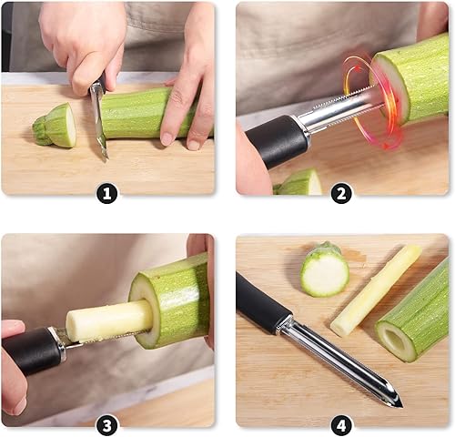 Miniatura 7 de Descorazonador de pimienta jalapeño y calabacínpepino, juego de 2, herramienta de cocina con núcleo de acero inoxidable con rebanada dentada y mango