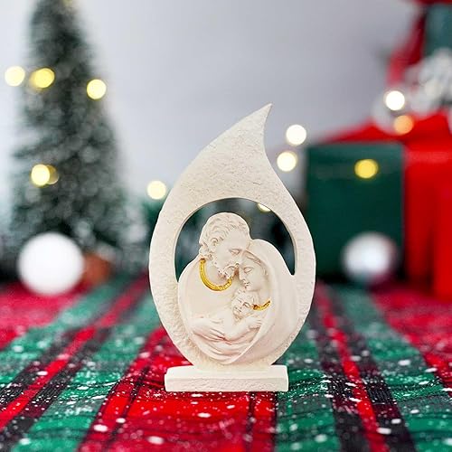 Miniatura 6 de Estatua de la Sagrada Familia – Figura de Belén de resina de 5 pulgadas de José, María y el Niño Jesús, escultura religiosa católica para altar en