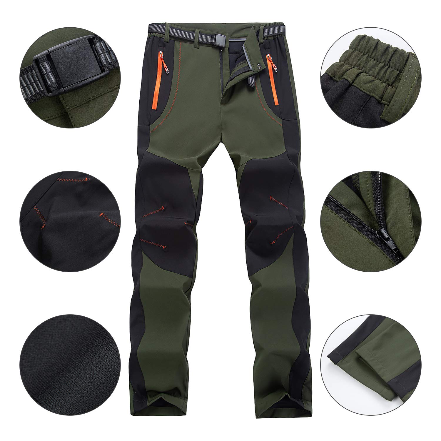para los Hombres al Aire Libre Pantalones de Senderismo Peso Ligero Resistente al Agua Caminando Caza con Cinturón