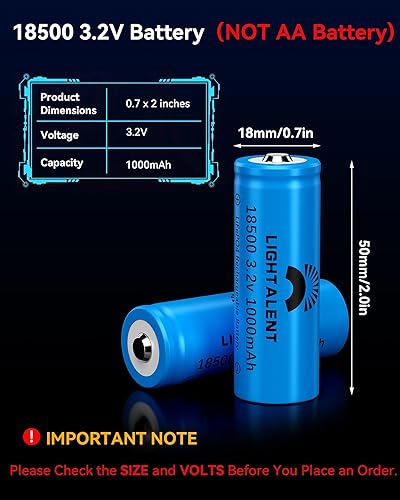 Miniatura 2 de Lightalent LiFePO4 18500 - Batería recargable de 3.2 V, 3.2 V, 1000 mAh, 3.2 Wh, baterías solares para luces solares al aire libre, linterna,