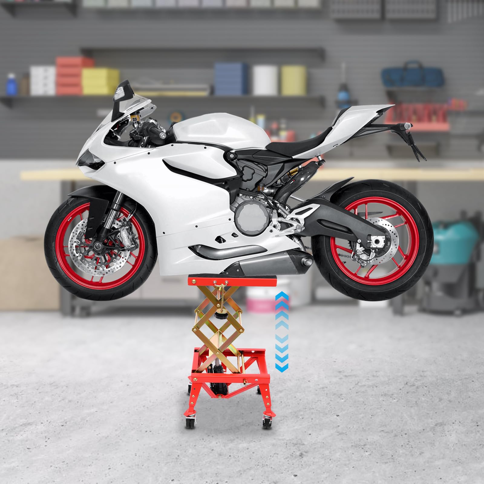 Sollevatore idraulico per moto, sollevatore per moto, sollevatore per moto, con ruote, altezza regolabile 300 – 800 mm, portata 160 kg