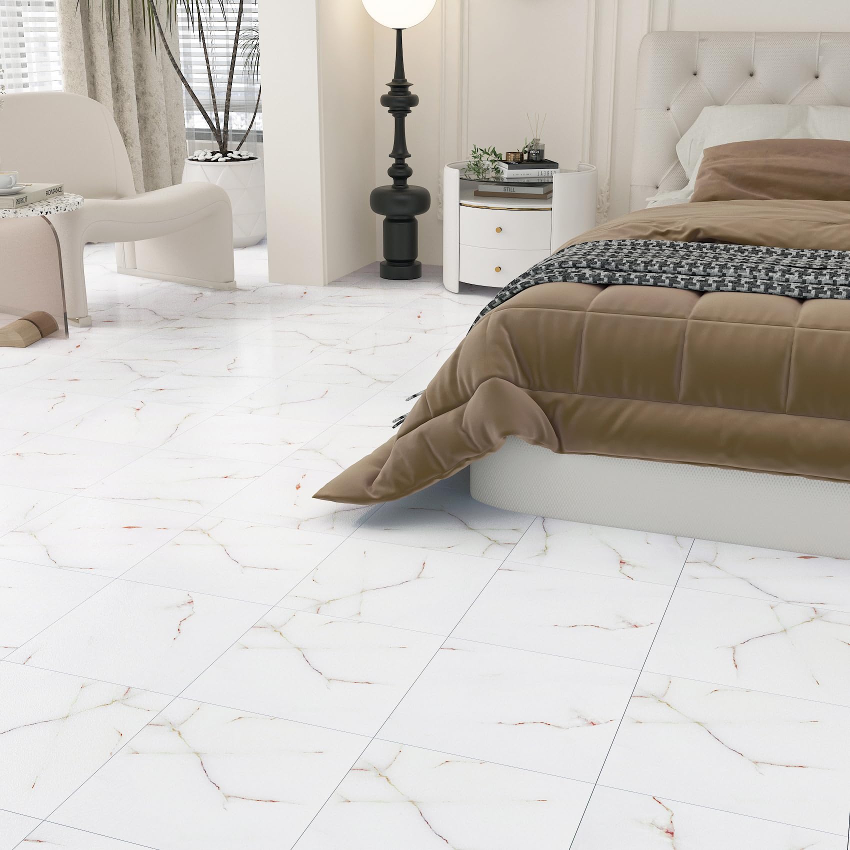 FunStick 30X30CM 30 Piastrelle Adesive Pavimento Effetto Marmo Pavimento PVC Adesivo Cucina Bagno Mattonelle Adesive Marmo Balcone Impermeabile Rivestimento Piastrelle PVC Adesive Bianco e Giallo