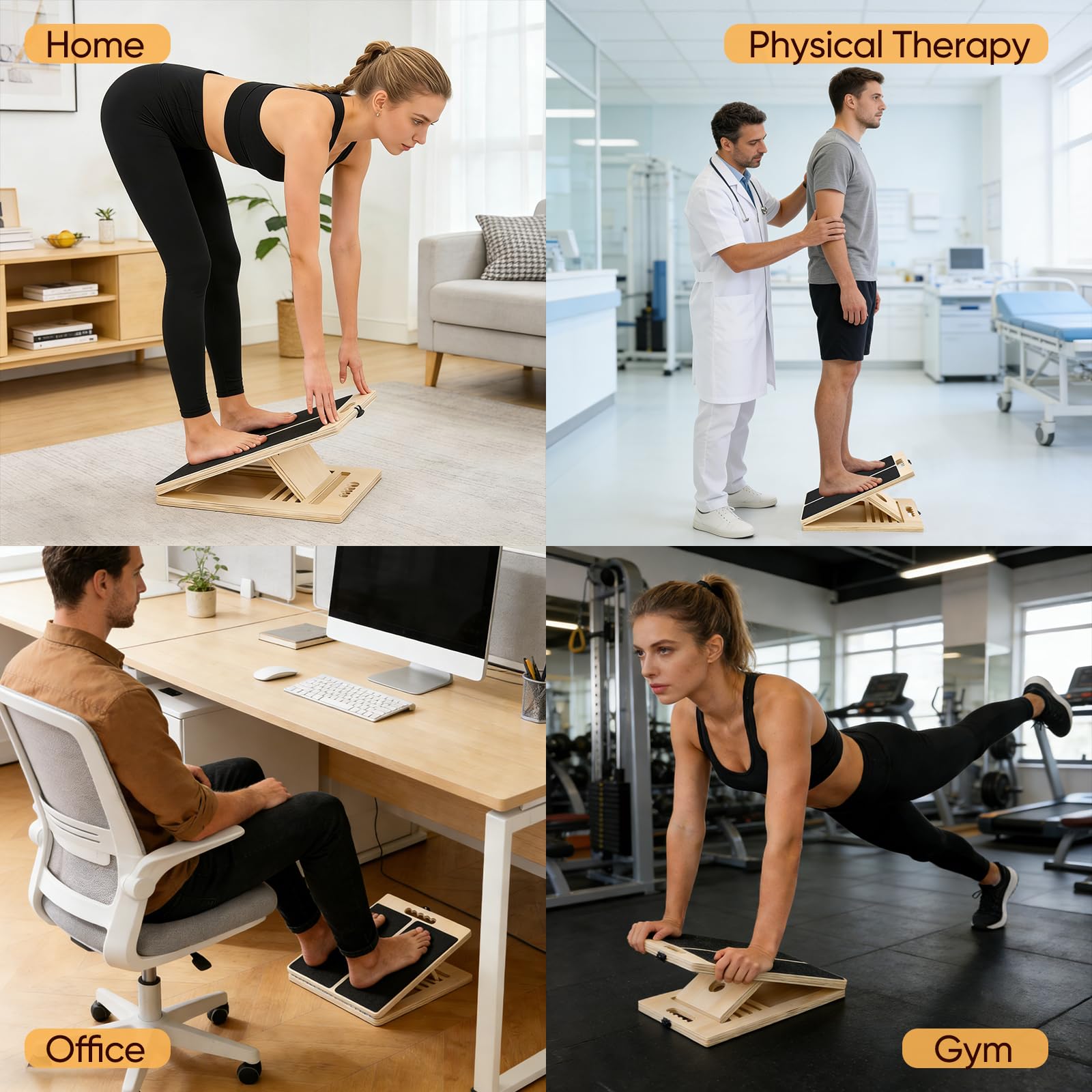 Planche Inclinée, Slant Board en Bois avec 5 Angles Réglables, Plan Incliné pour étirement des Mollets, équipement de Fitness Portable pour Exercice, Squats, Étirer Les Mollets