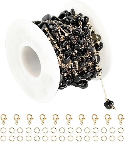 Miniatura 8 de KYUNHOO Cadena de latón chapada en oro de 16.4 ft para hacer joyas, collar de cristal de piedra natural irregular púrpura a granel con anillos de