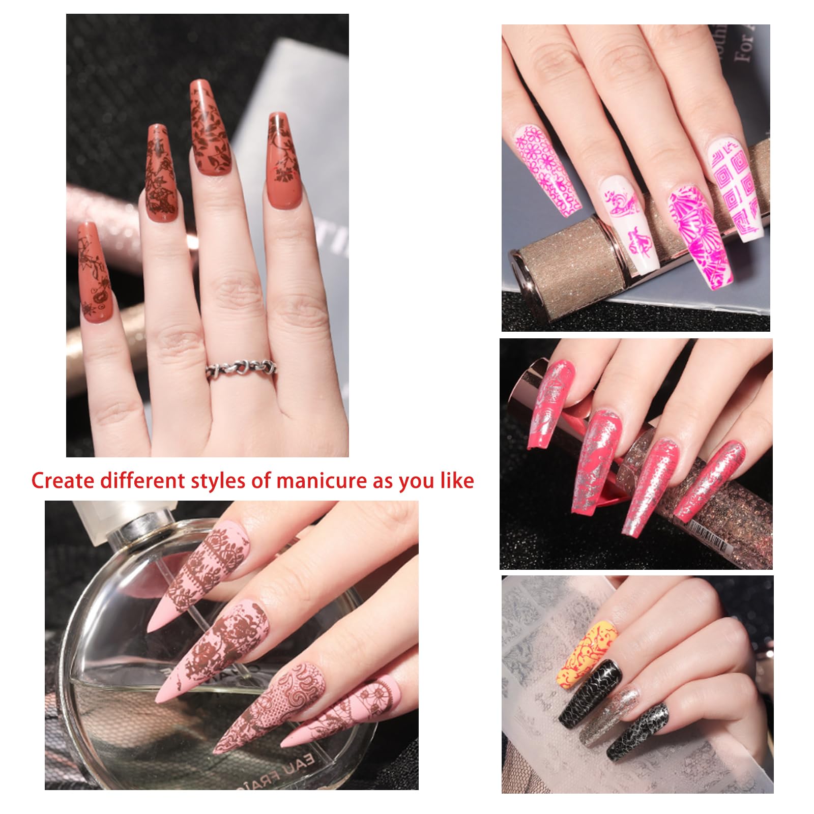 Nail Art Stamper,14 Pcs Placas Estampacion Uñas Nail Stamping Kit,Sellos De Silicona Transparente,Estampador Para Uñas Con Raspador