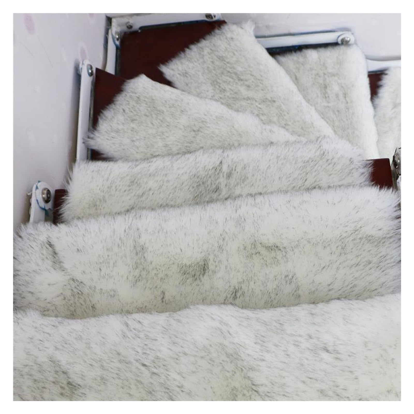 Alfombra blanca de felpa suave para peldaños de escalera, antideslizante, peluda, protectores, autoadhesivas, para peldaños de madera, reutilizable, lavable, color blanco