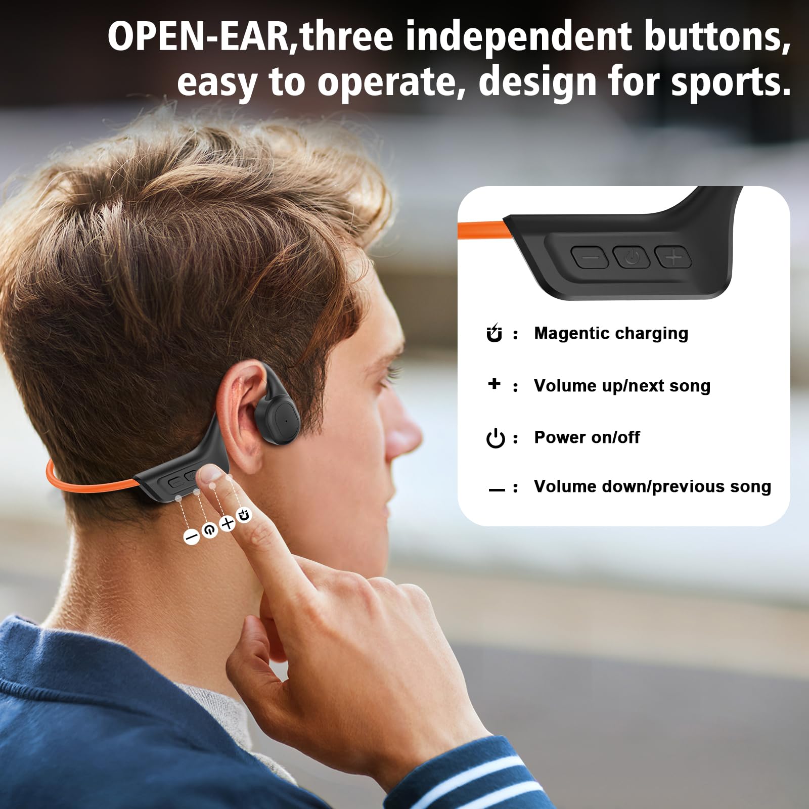 Generico Cuffie Conduzione Ossea,Impermeabilità IP67,Auricolari Wireless Bluetooth 5.3 con Microfono, Open Ear Auricolari Bluetooth per Corsa (Arancione)