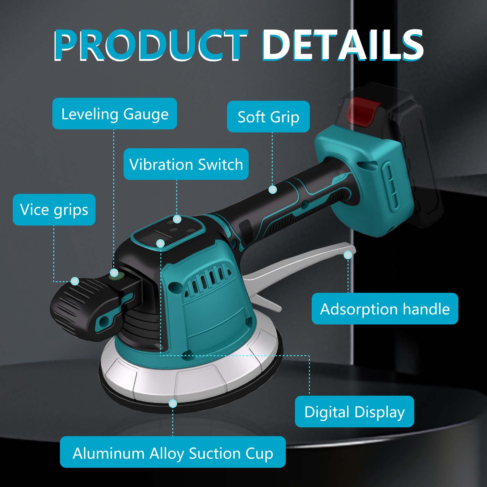 Akku Fliesenrüttler, Elektrische Fliesenvibrator Kompatibel mit Makita 18V Akku, Fliesenleger Maschine mit 10 Gänge Einstellbar,14,5cm Saugnapf, Automatische Nivellierung, 200KG Adsorption,Ohne Akku