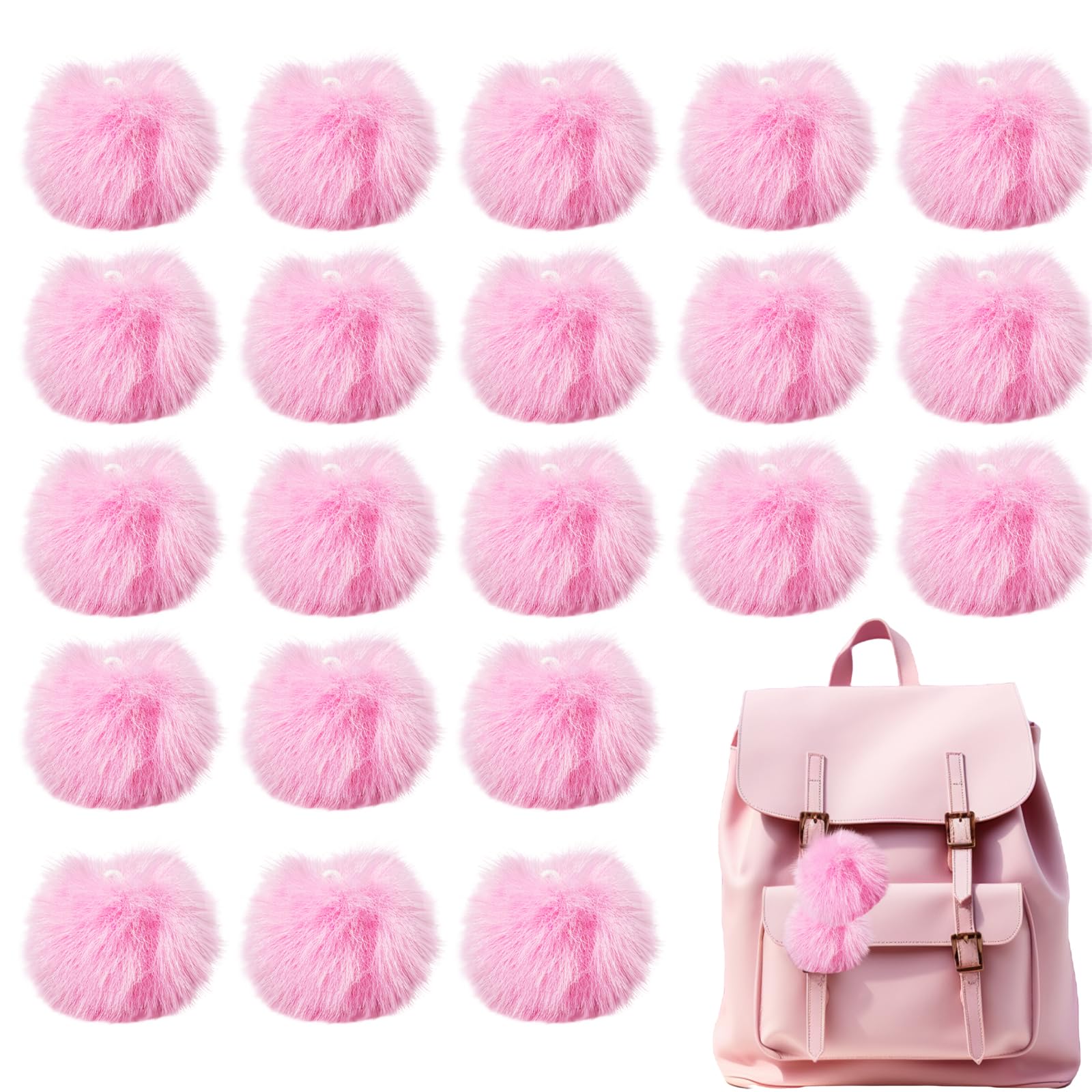 JEKUGOT 20 Pcs Fur Pom Pom Balls, Pom Poms for Hats,Soft Fluffy Pompoms, oft Plush Faux Rabbit Fur Pompoms for Scarves Hats Gloves Baby Knitting Keychains Bags DIY Craft (Pink, 5cm)