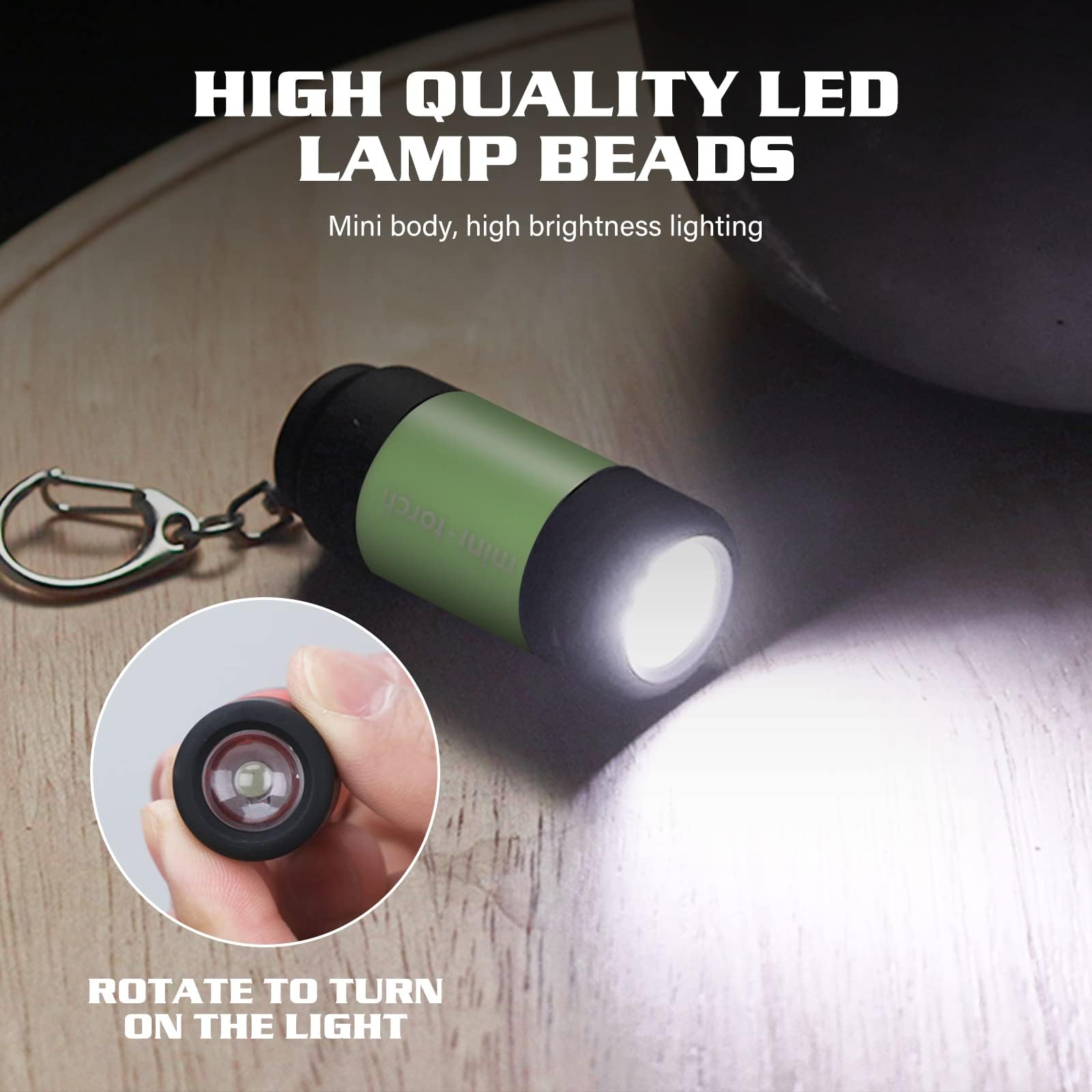 GOMETY 4 mini torcia LED per bambini, con rivestimento in silicone ricaricabile USB, impermeabile, con portachiavi (4, bianco, blu, verde, giallo)