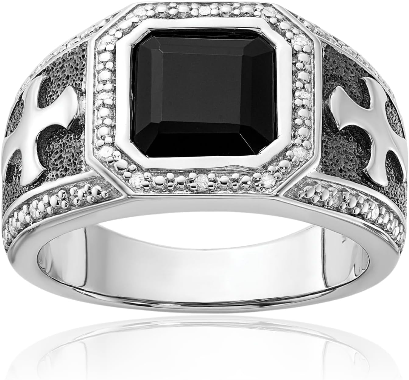 IceCarats 925 Sterling Silver Black Onyx Black Diamond Extra Wide Cross Statement Signet Ring 13mm Band Pave Set
