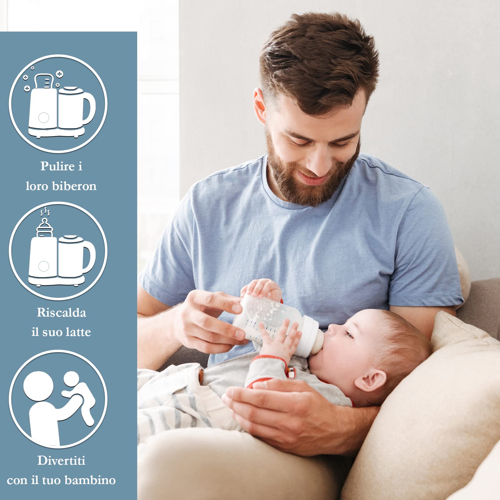 Baby Cuisine Frullatore elettrico Multifunzione 4-in-1 - Scalda biberon neonato + Cottura a vapore + Cuocipappa + Mixer - NUOVO Versione + Regalo perfetto per neogenitori + senza BPA
