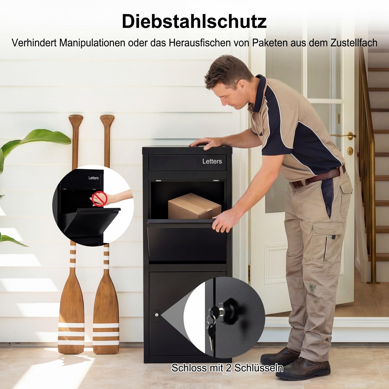 COSTWAY Paketbox, Paketbriefkasten mit Paketfach, Brief- und Paketabgabeschlitz, Postbox aus Metall für draußen, Paketkasten Standbriefkasten für Post, Zeitschriften, Pakete