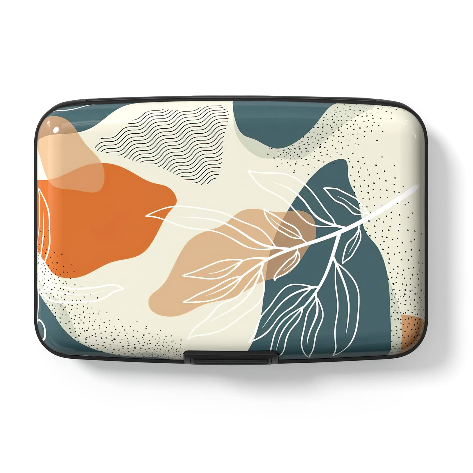 Hsxnam Credit Card Holder for Women, Small RFID Metal Credit Cards Wallets Cute Business Card Holder Pocket ID Case, White Leaves