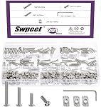 Swpeet 201Pcs M5 Nickel Plated T Nuts Screw with Hex Wrench Assortment Kit, M5×12/16/20 Button Head Hex Socket Head Cap Bolts, T Slot Nut Hammer Head Fastener for 2020 Series Aluminum Profile Groove