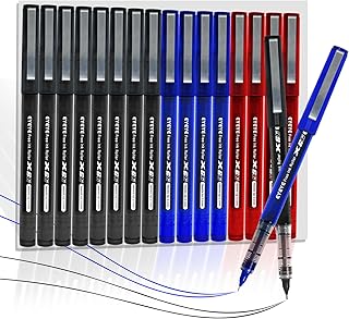 EYEYE 3 Colors Liquid Ink Rollerball Pens, 16 Packs (8 Black & 4 Blue & 4 Red) Quick Dry Gel Pen, 0.5mm Fine Needle Nib for Taking Notes Doodling, School Office Home Supplies