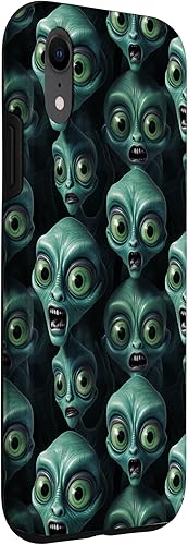 Vista 18 de iPhone 14 Pro Max Trippy Green Cool Alien Funny Party Faces Outer Space Aliens Case