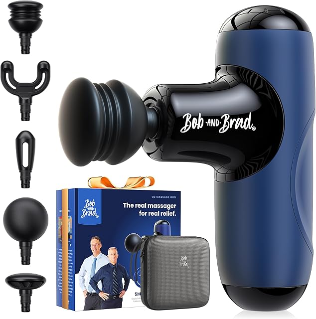 BOB AND BRAD Q2 Mini Gun de massage, puissant masseur de poche, pistolet de massage musculaire portable, Ultra petit & Massager tranquille avec étui pour l'utilisation en route, Cadeaux pour les femmes athlètes hommes (bleu)