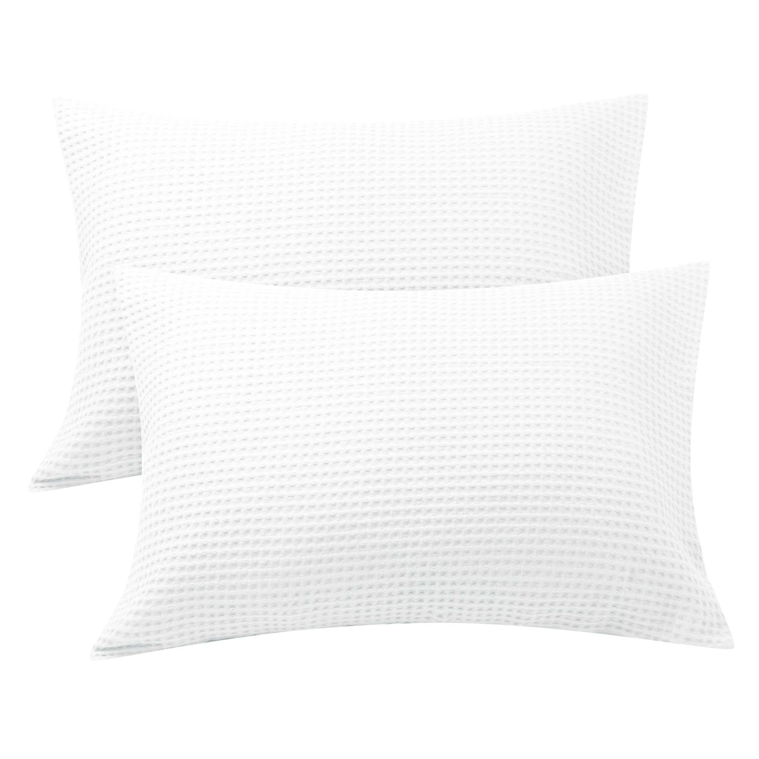 Waffle Weave Pillowcases Standard Size 2 Pack, 100% Egyptian Cotton 600 Thread Count, Ultra Soft Pillow Shams with Envelope Closure, Breathable Skin-Friendly Pillow Case, White, 20x26 Inches