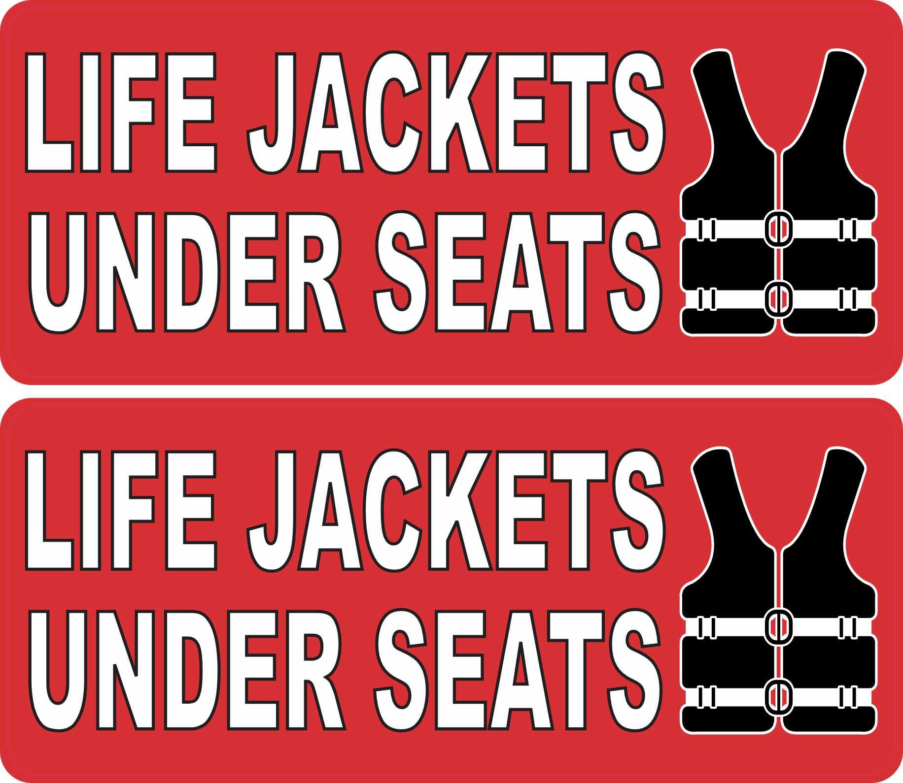 StickerTalk Life Jackets Under Seats Vinyl Stickers, 1 Sheet of 2 Stickers, 6 inches by 2.5 inches Each