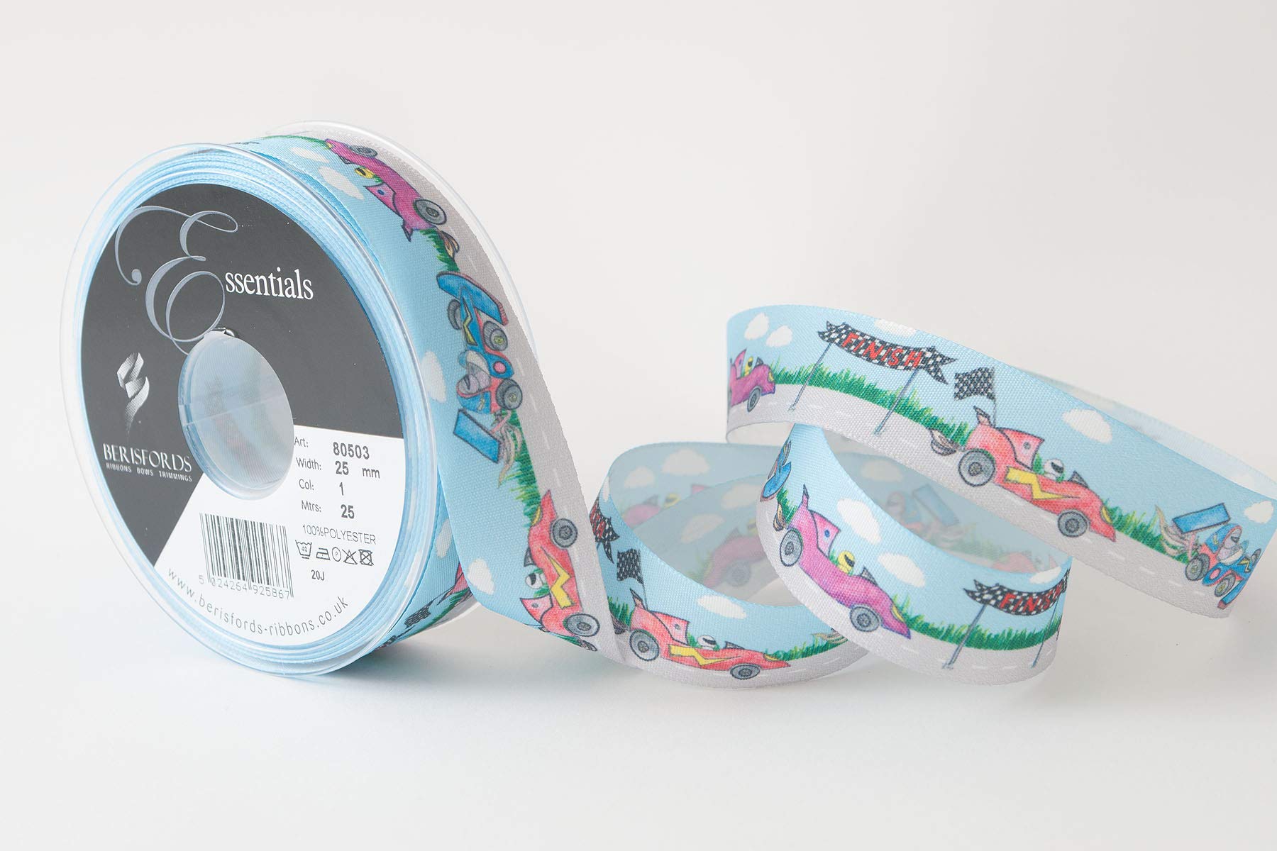 Childrens Racing Car Ribbon by Berisfords - 25mm Wide - 3 Meter Lengths