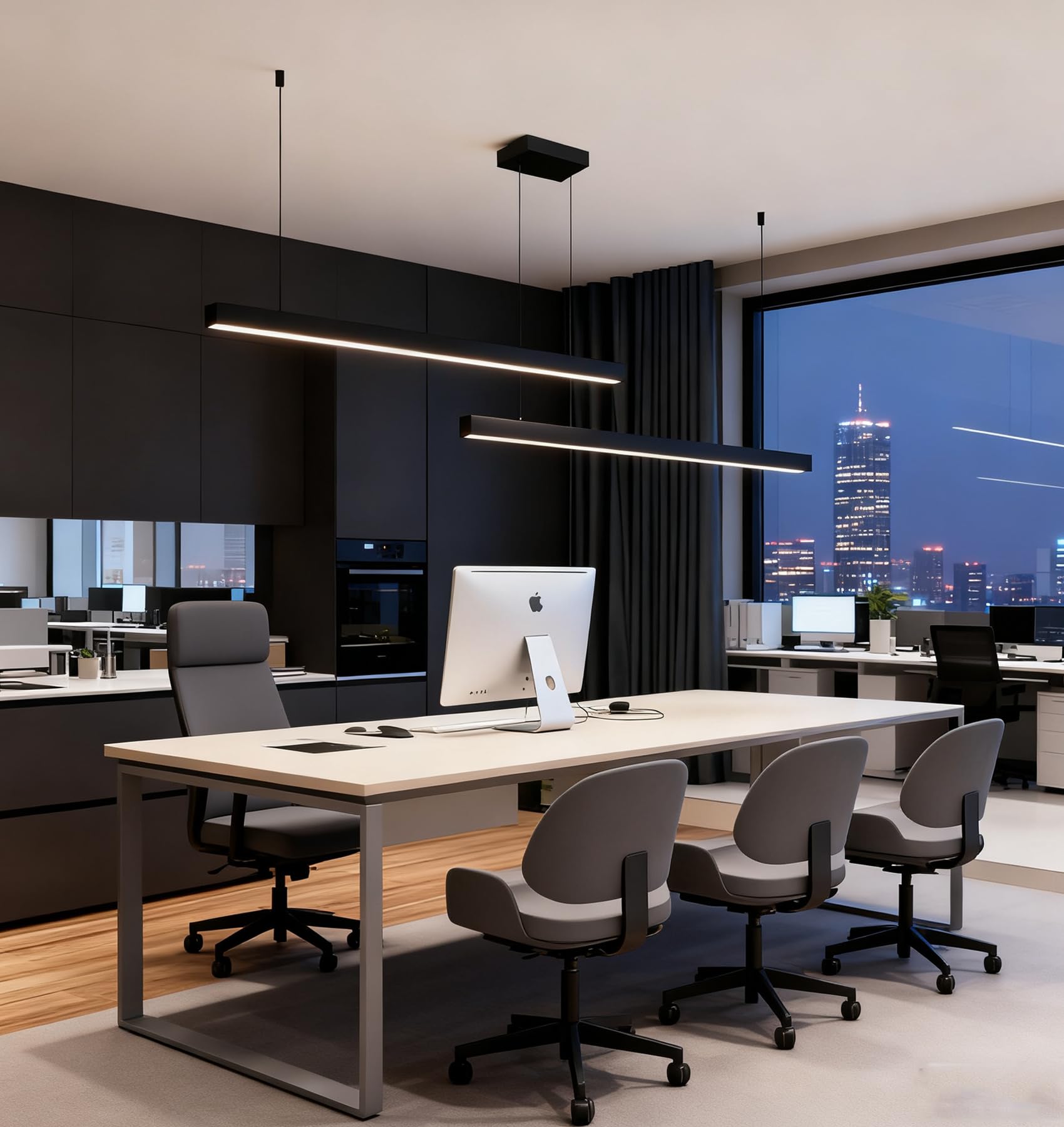 300cm Dimmbare LED Hängelampe esstisch,Schwarz Pendelleuchte mit Fernbedienung,120w Moderne Linear design Hängeleuchte,Esstischlampe hängend Höhenverstellbar Pendellampe,Esszimmerlampe,Bürolampe