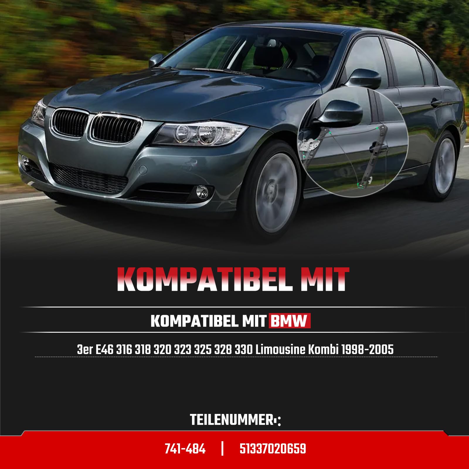 Alzacristallo anteriore sinistro compatibile con BMW serie 3 E46 316 318 320 323 325 328 330 berlina Kombi 1998-2005 51337020659 51330018129 7020659 5138212121209 7 8211 2097