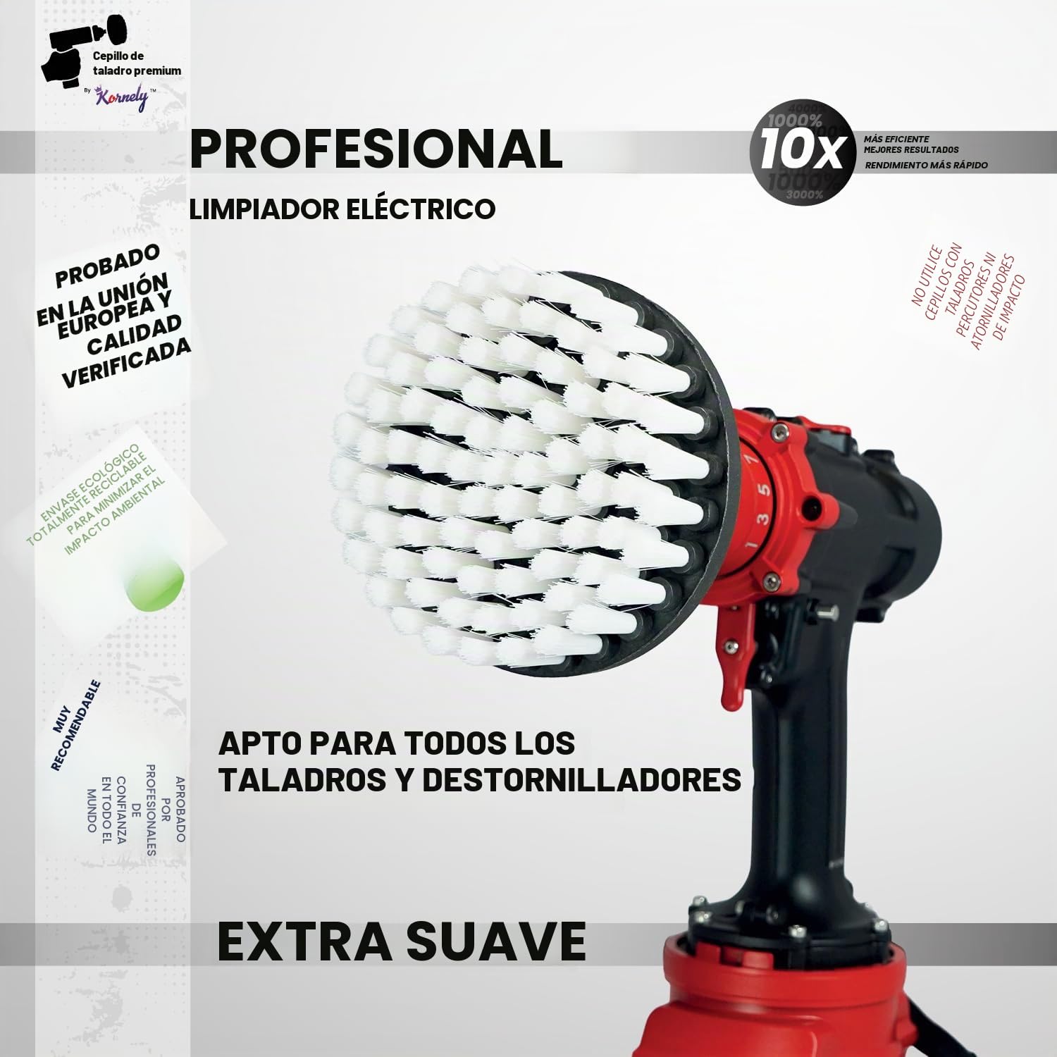 Cepillo Premium para Taladro 13cm Blanco - Limpiador Profesional para Alfombras, Cuero y Tapicería