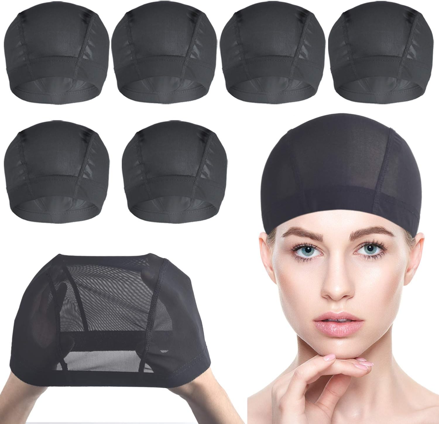 Smilco6 PACK Wig Caps for Wig Making - Stretchable Dome Mesh Wig Caps for Women Lace Front Wigï¼Ë†Blackï¼â€°
