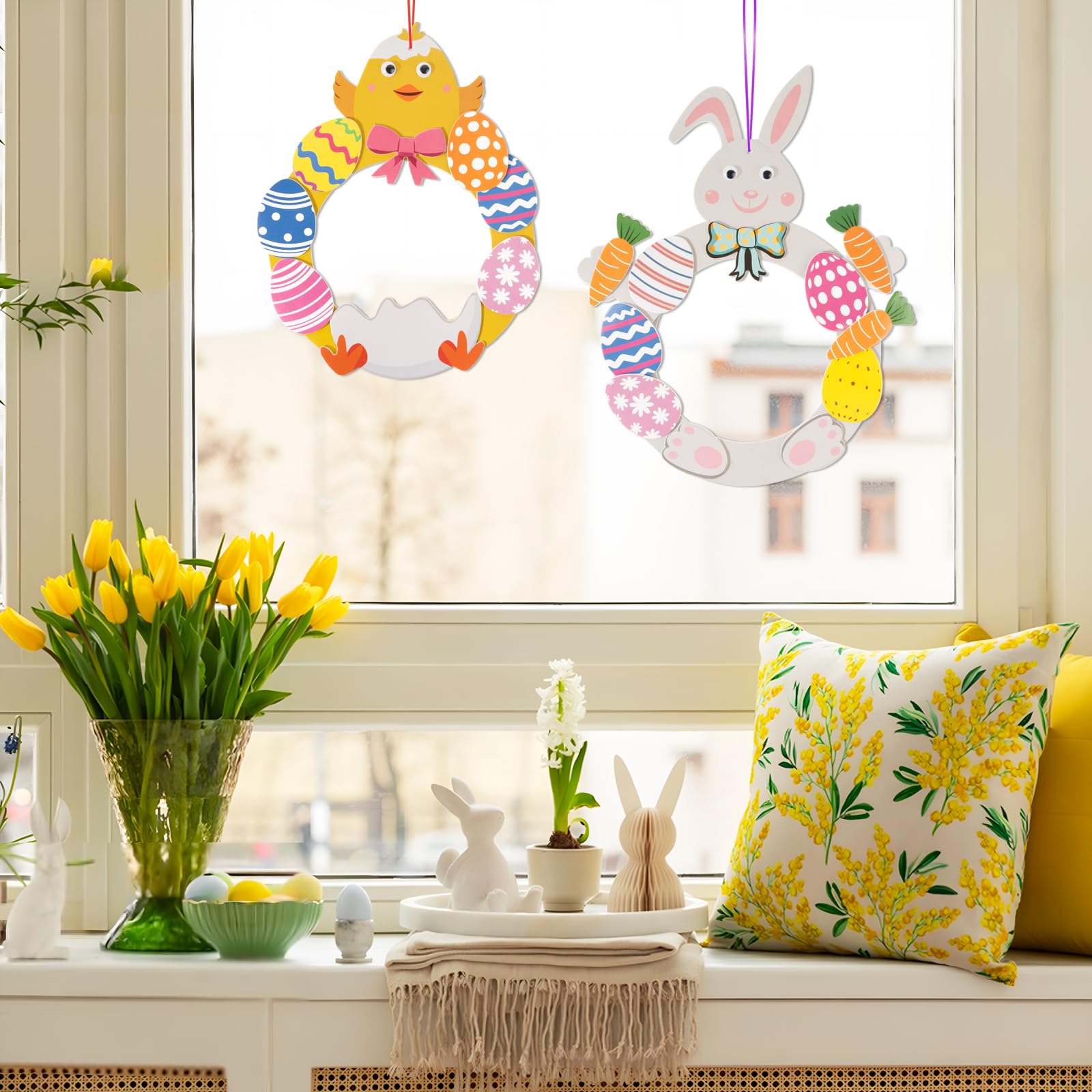 Huxolynifty 12pcs DIY Couronne de Paques,Bricolage Paques Stickers Oeuf Carotte Loirsir Créatif Diy Bricolage Lapin Poulet Decoration Pâques,pour Huxolynifty 12pcs DIY Couronne de Paques,Bricolage Paques Stickers Oeuf Carotte Loirsir Créatif Diy Bricolage Lapin Poulet Decoration Pâques,pour