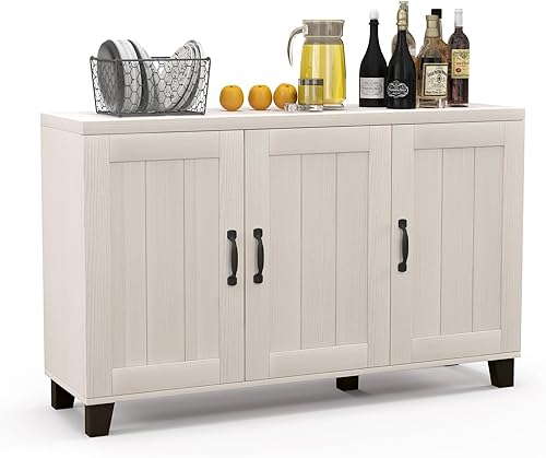 Giantex Armario de almacenamiento de cocina - Aparador de 3 puertas con estantes ajustables, agujeros de gestión de cables, kits antivuelcos,